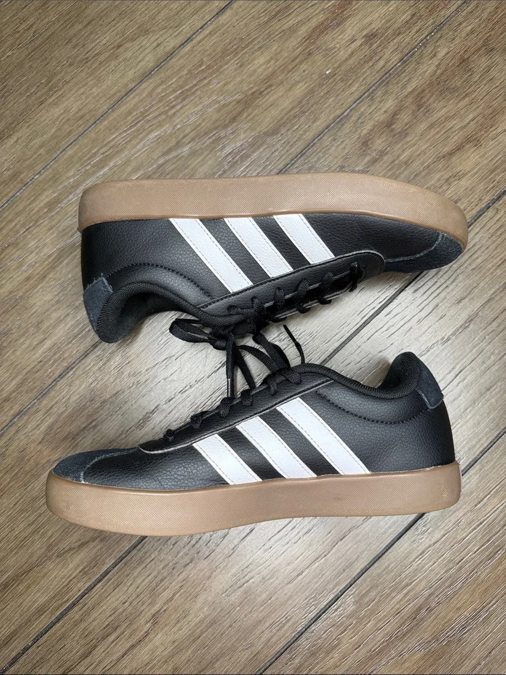 Adidas Big Kids’ VL Court 3.0 Black Lace-Up Sneakers, Youth Size 5